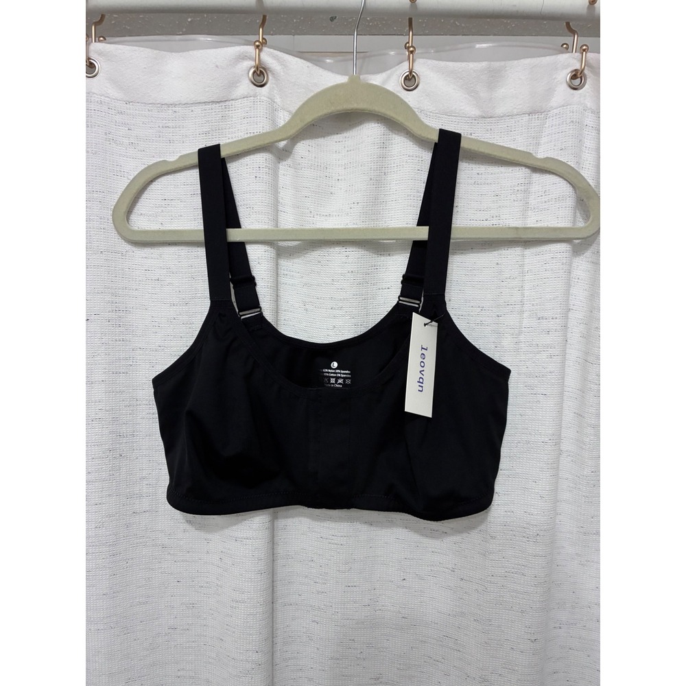 Women's Black Front Closure Sports Bra Large NWT
